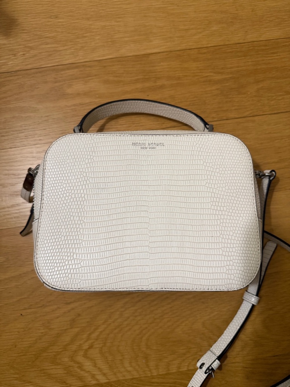 Henri Bendel white croc embossed leather Crossbody Bag